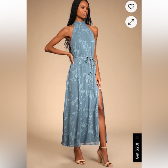 Lulus Dresses & Skirts - Lulus Breath of Spring Slate Blue Jacquard Halter Maxi Dress sz Large